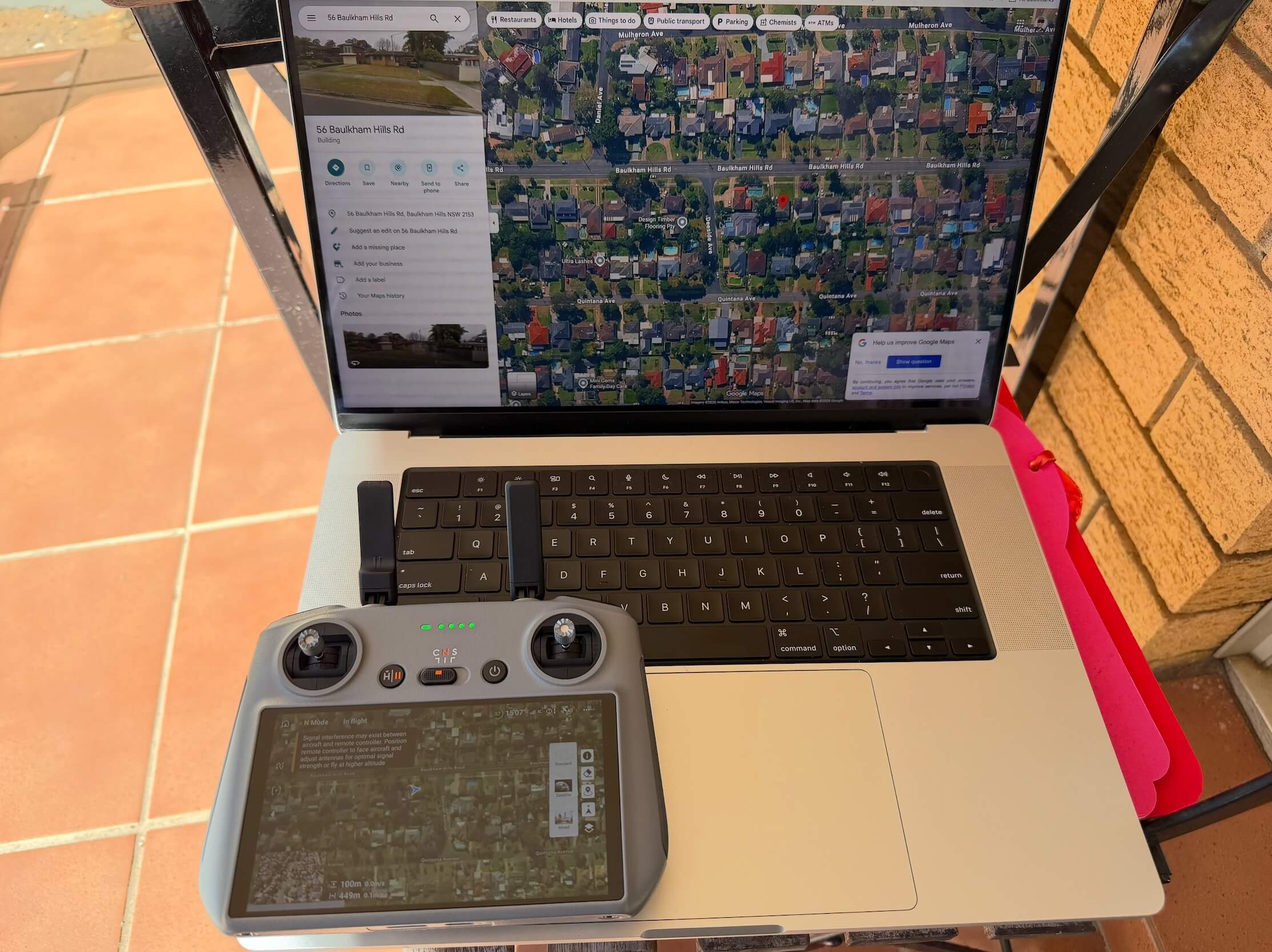 Drone control equipment used to verify a development site